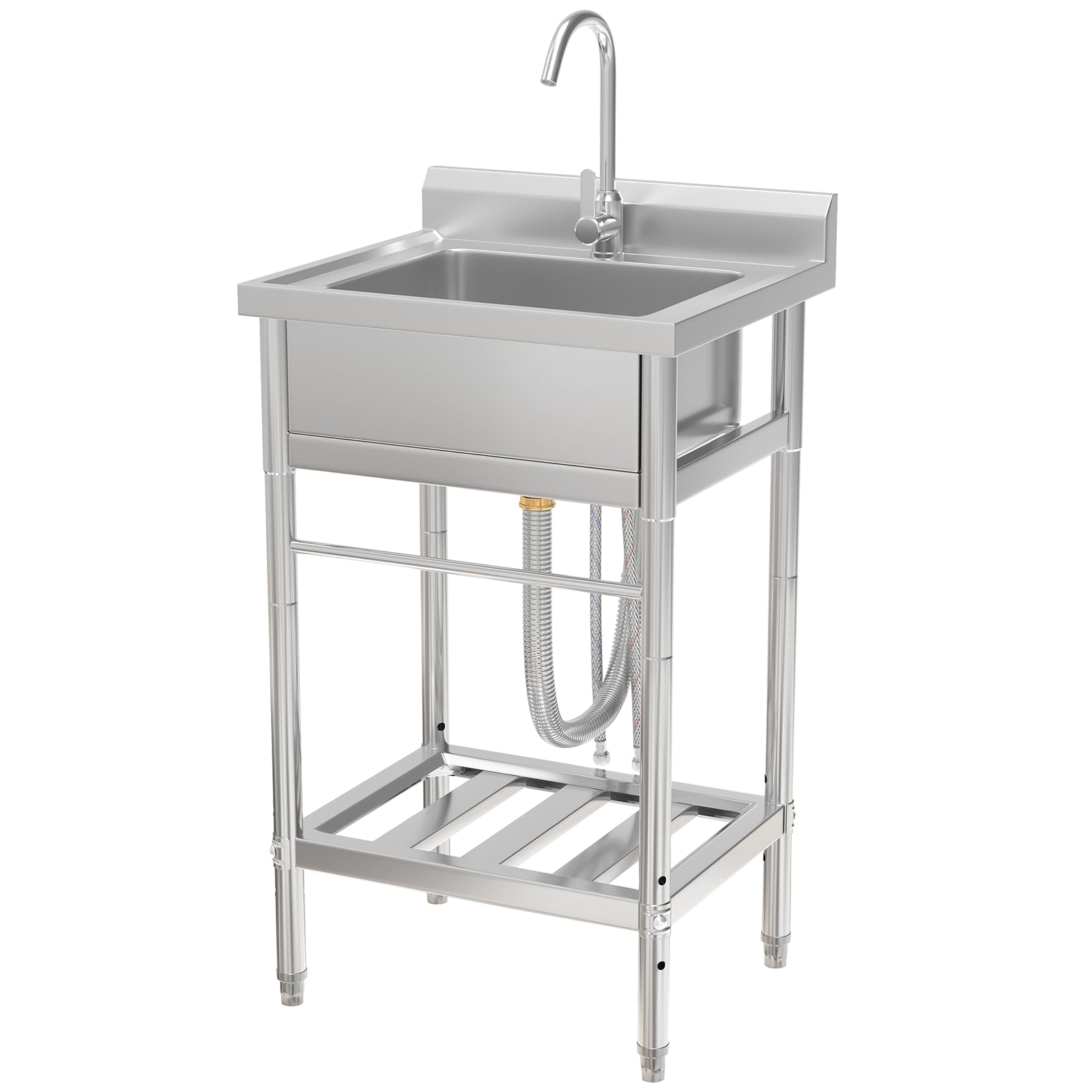 23" Utility Sink Free Standing Single Bowl 304 Stainless Steel Sink with Hot and Cold Water Faucet, Matte Finish for Laundry Room, Kitchen, Garage, Bathroom