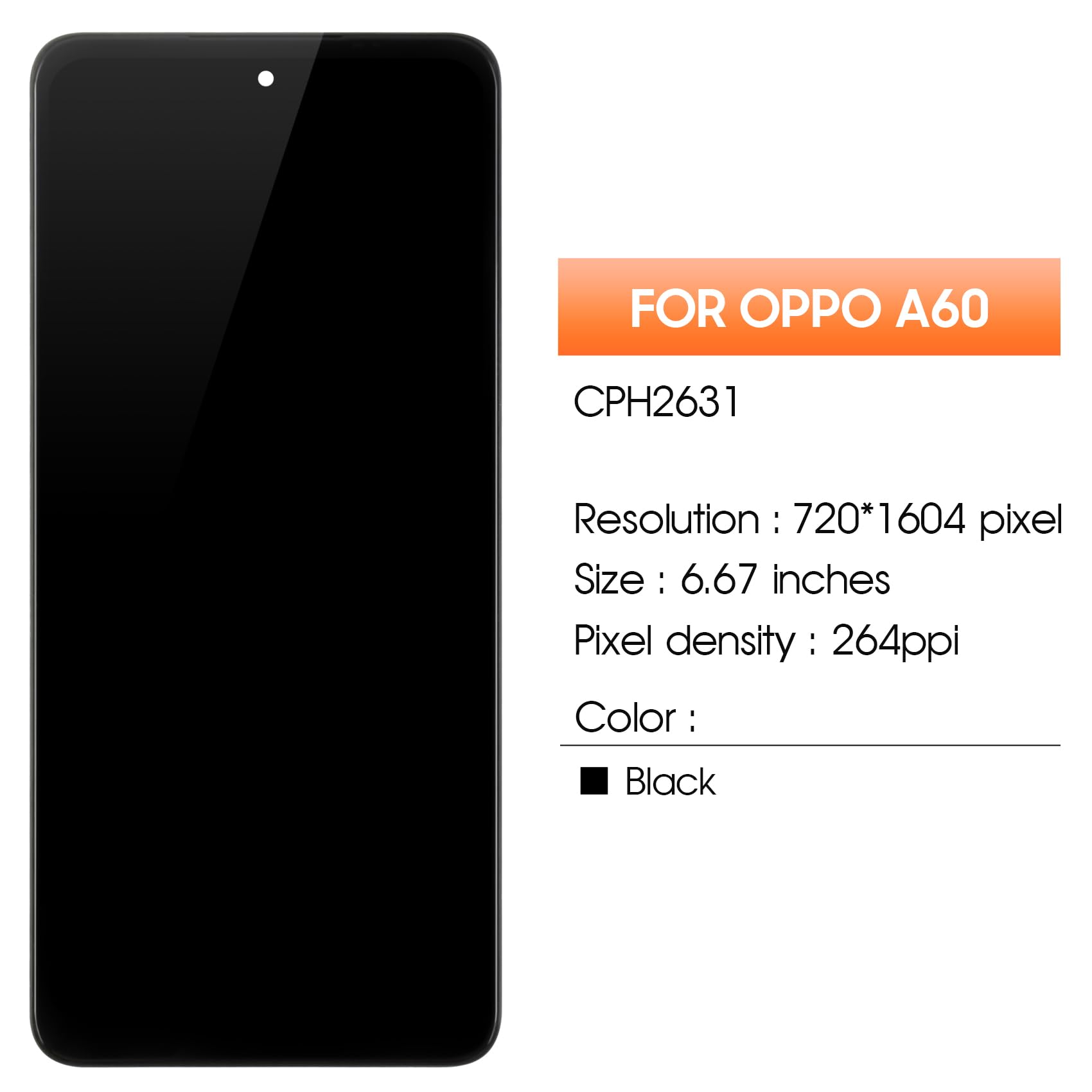 per Oppo A60 LCD Display per Oppo A60 CPH2631 LCD Schermo per Oppo A60 Touchscreen Digitizer Assembly con Telaio Kit di Riparazione (Nero, 6.67")