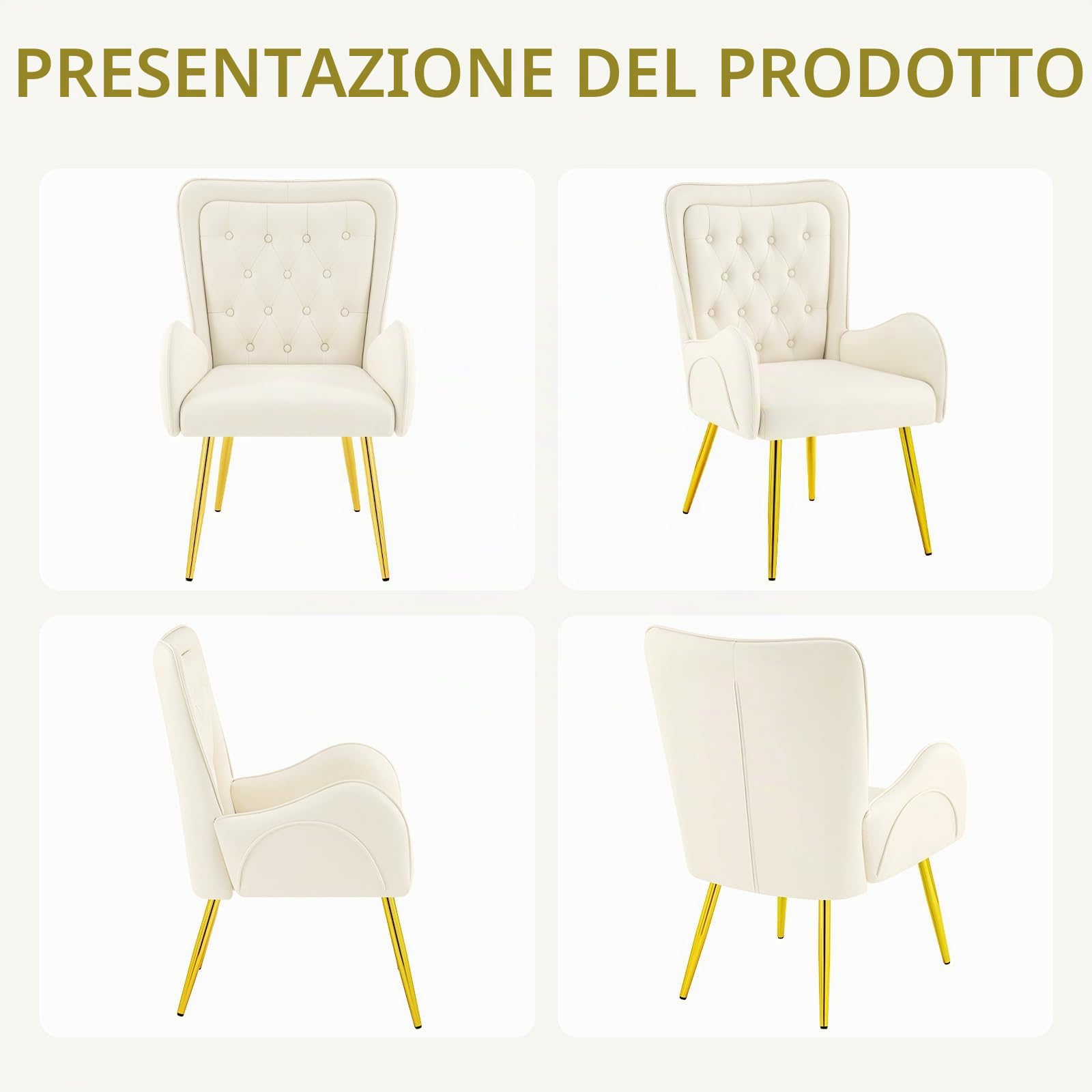 Hellove Poltrona e Poltroncina Salotto, Poltrone Moderne in Pelle – Sedia Poltrona e Sedia Trucco – Poltrona Camera da Letto con Piedini Oro – Poltroncina da Camera per Relax e Lettura, Beige