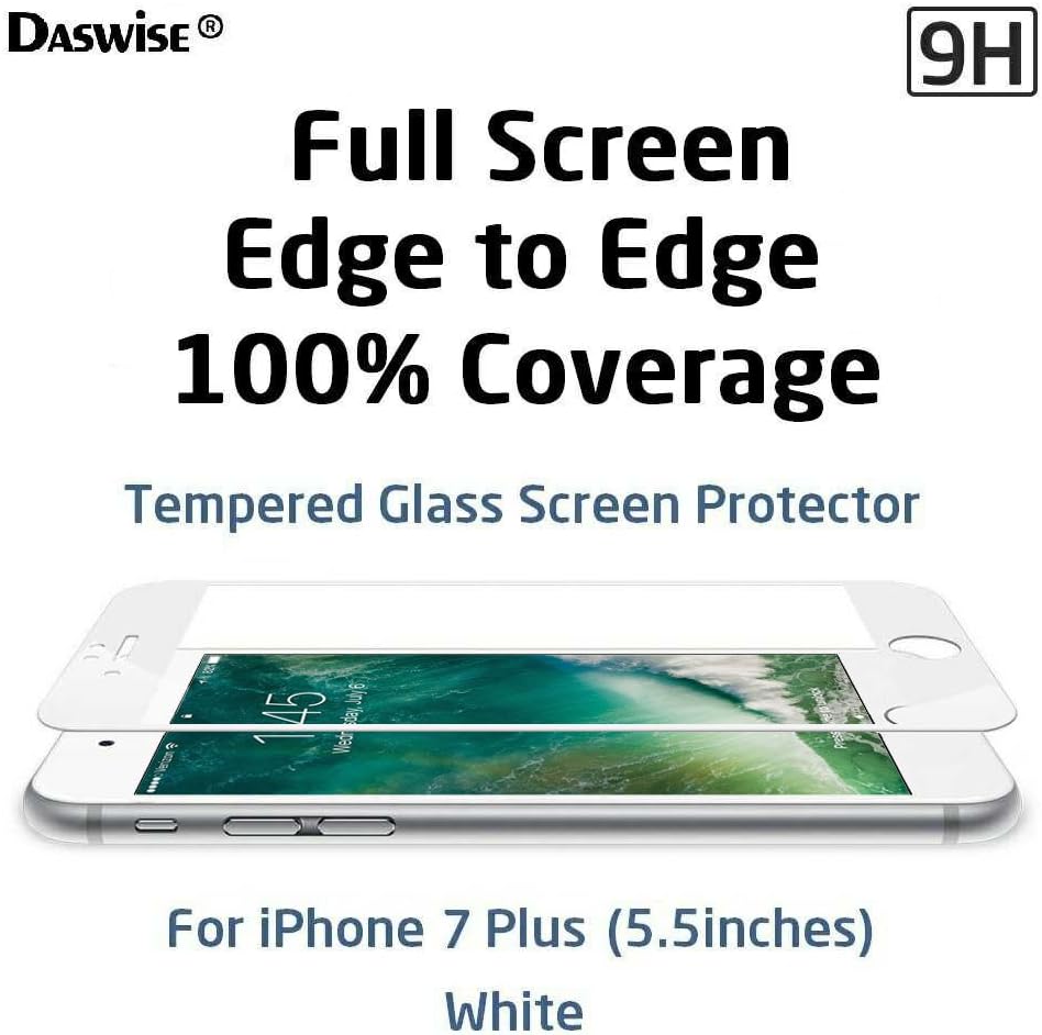 Screen Protector for iPhone 7 plus, Full Screen Anti-scratch Tempered Glass Protectors with Curved Edge, Cover Edge-to-Edge, Screens from Drops, HD Clear, Bubble-free, Shockproof (5.5 White)