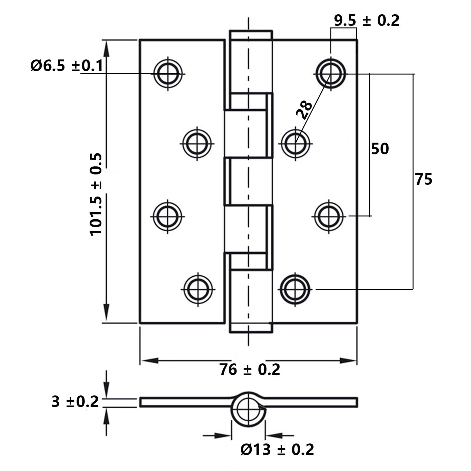 Bisagras de Puerta Acero Inoxidable Bisagra a Tope 102 x 76 mm para Atornillar con Rodamiento de Bolas Para Puertas de Interior sin Galce Hasta 80kg (4 Piezas)
