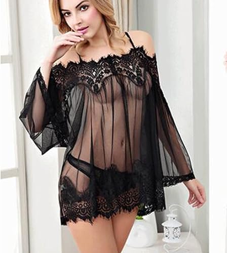 Miniatura 2 de Lencería sexy de encaje transparente para mujer, body para sexo, travieso, talla grande, malla transparente, 2 piezas, conjunto de lencería tipo