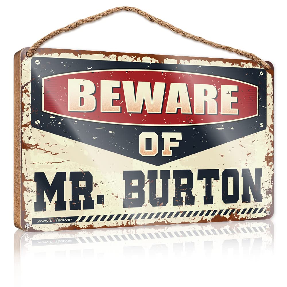 Dtha One Color Porch Funny Signs Beware Of Mr. Burton Wooden Sign Front Porch Decor Ideas Wooden Decorative Plaque(23X35cm)