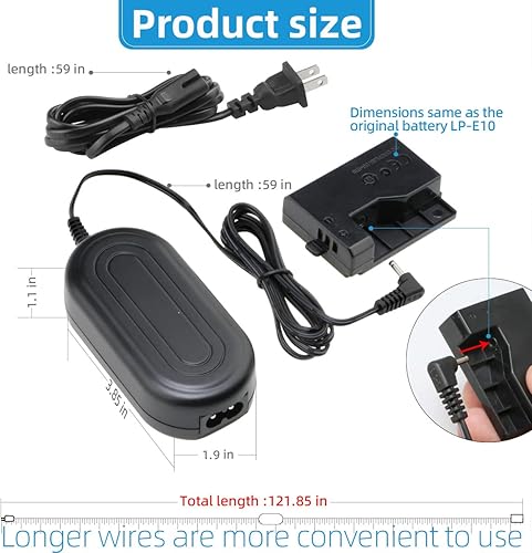Miniatura 5 de Glorich ACK-E10 Adaptador de corriente CA DR-E10 Acoplador DC LP-E10 Kit de fuente de alimentación de batería ficticia para cámaras Canon EOS 1100D