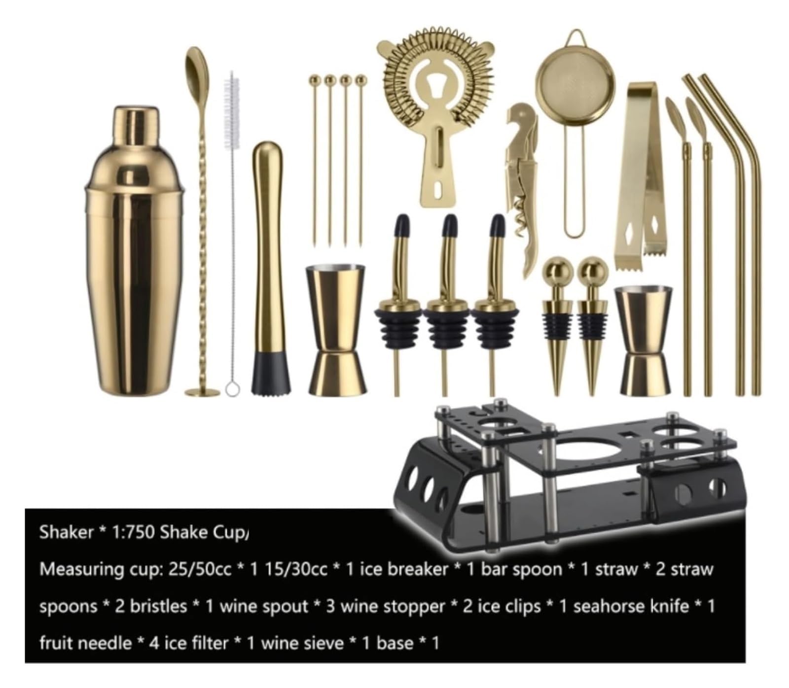 Cocktail Shaker Set, Barkeeper Kit, 24 stücke Cocktail Set Shaker Mixer Edelstahl Trinken Machen Kit for Home Bar Verwenden(Black)
