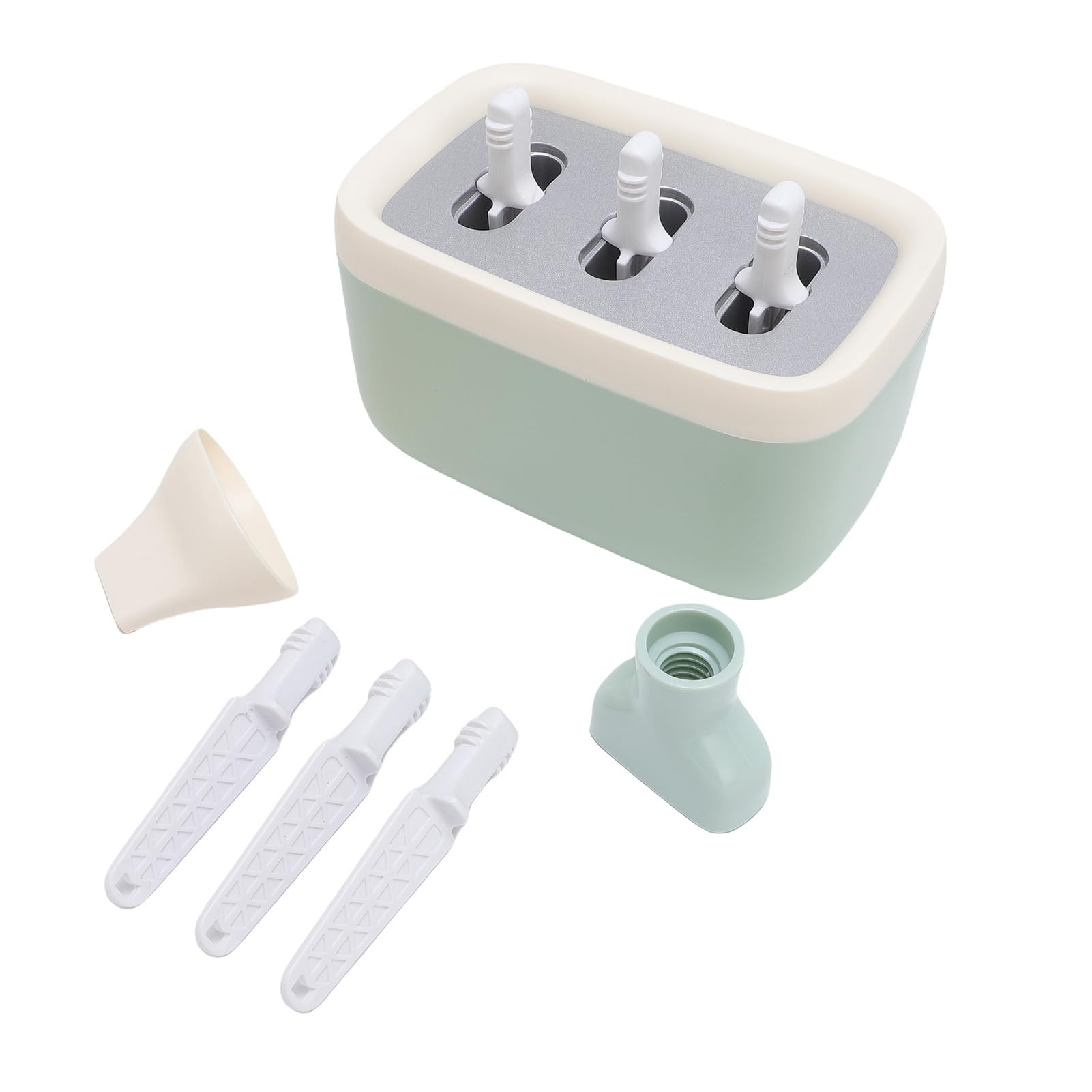 Pongnas Macchina per il Ghiaccio – Macchina per il Ghiaccio Riutilizzabile in Lega di Alluminio a 3 cavità con 6 Bastoncini e Imbuto per Gelato Fatto in Casa, Yogurt e Snack Estivi Fai-da-te (GREEN)