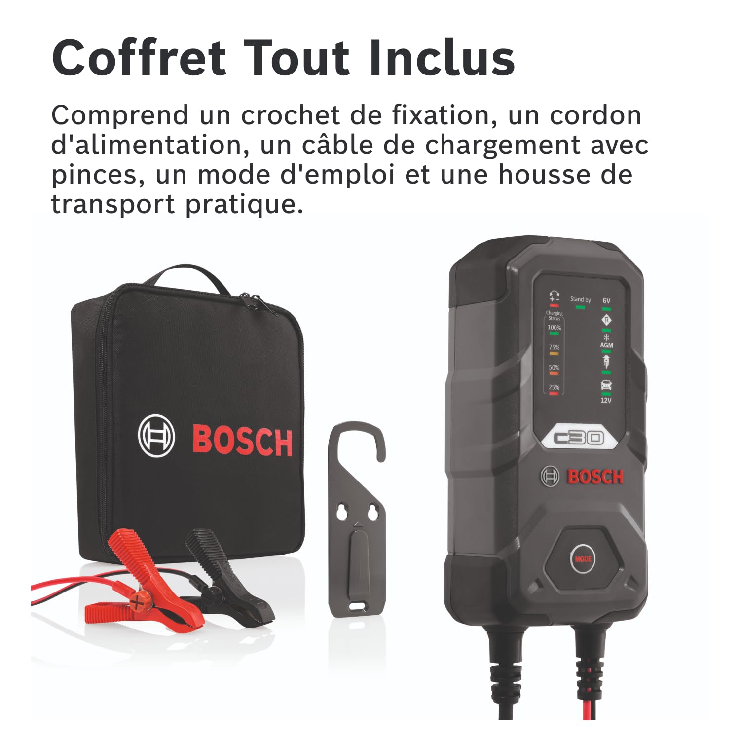 Bosch C30 Chargeur de Batterie de Voiture - 3,8 Ampères avec Fonction de Maintien - pour Batteries 6/12 V Plomb-Acide, EFB, Gel, AGM et SLI