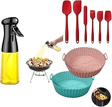 210ml Food-Grade Oil Sprayer Bottle, 2pcs Air Fryer Liner & Baking Tray with 6 Silicone Spatulas – Ultimate Cooking Kit for Healthy Frying, Baking, and Grilling