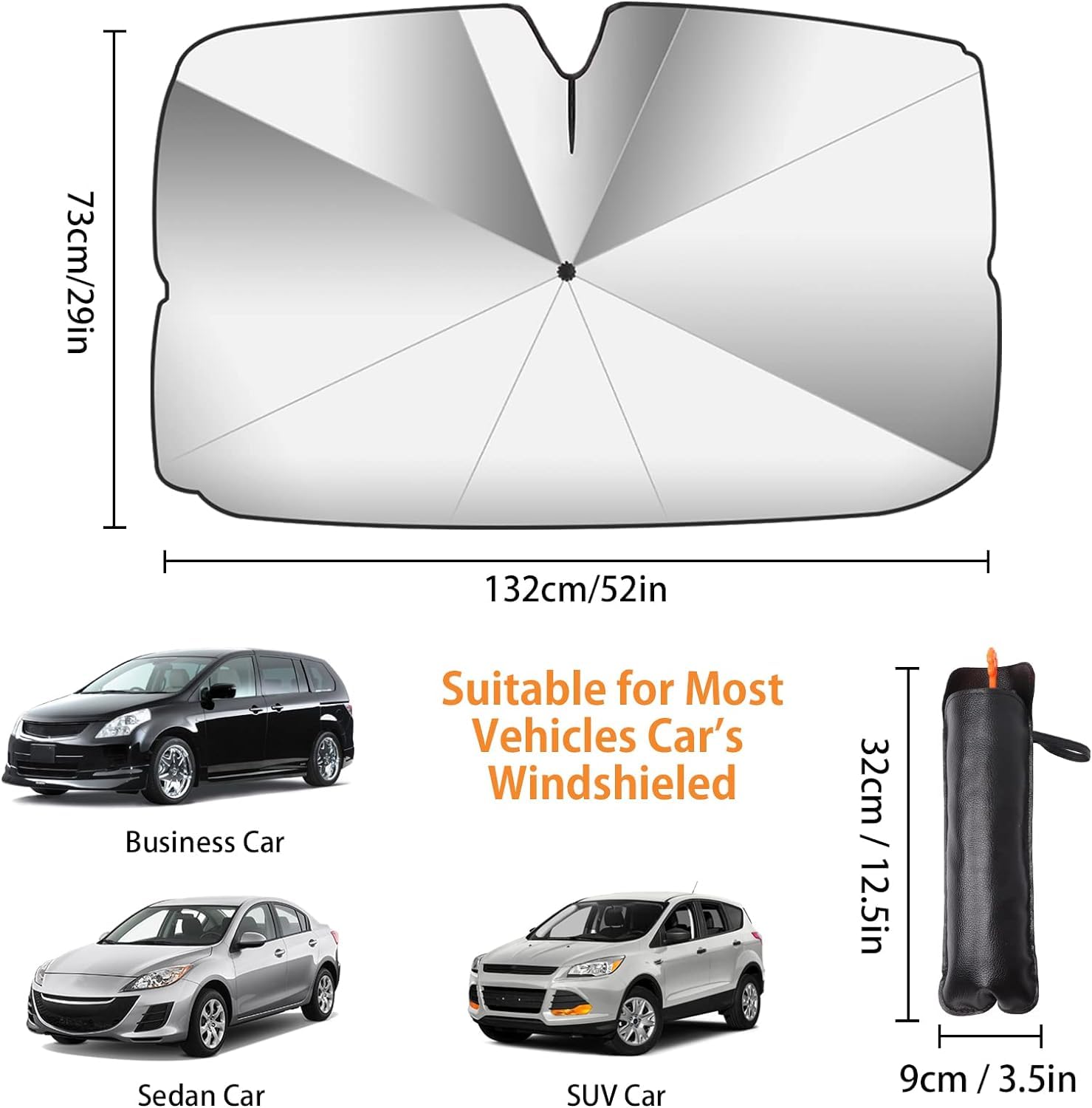 Parasole Auto 65x125cm Con 2 Tendine Laterali - Protezione UV E Termica Per Parabrezza E Finestrini - Foto 7