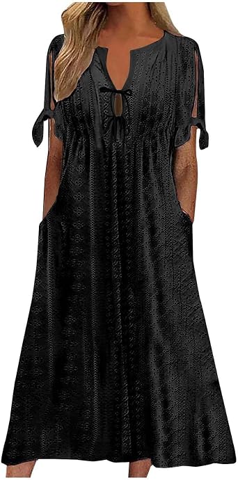 Long Maxi Long Dresses for Women 2025 Trendy Short Sleeve Eyelet Tshirt Dress Casual Summer Beach Vacation Sundresses