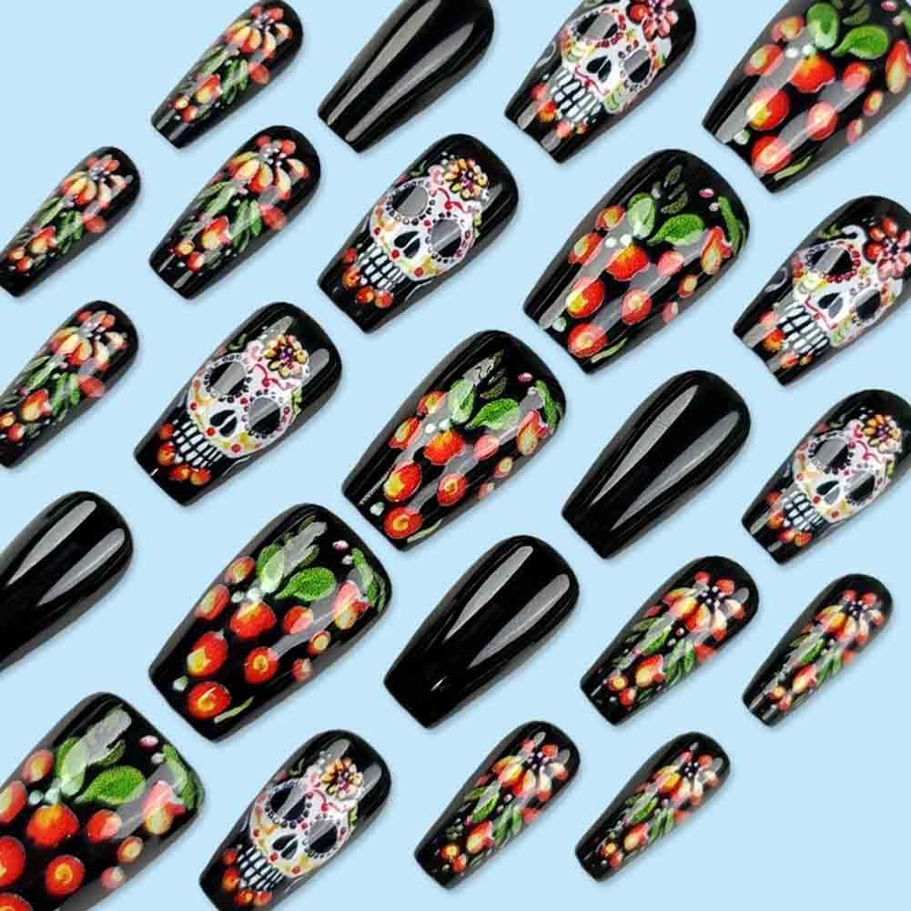 Carufin Day of the Dead Sugar Skull Nail Art Designs, Rainbow Pride and Gothic Halloween Nail For Women (C) - Image 4
