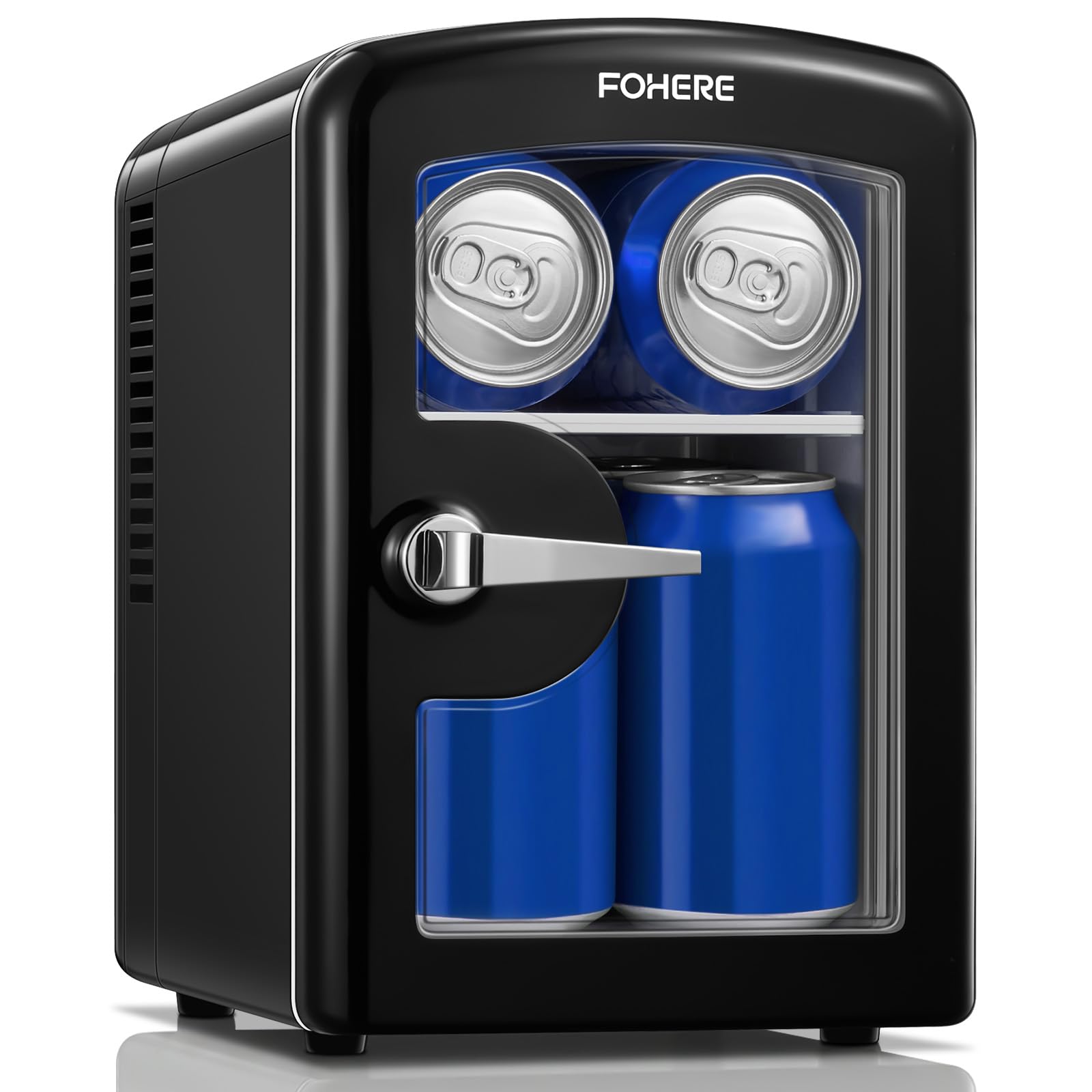 FOHERE Mini frigo da Camera, 4L Frigorifero Piccolo, 220V CA/12V CC, Raffreddamento e Riscaldamento, Nero