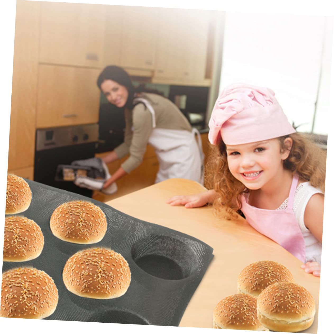 3piezas Molde De Anti-adherente Para Hamburguesas Para Hornear Pan Cocina y Repostería Horno Microondas y Congelador Color Negro