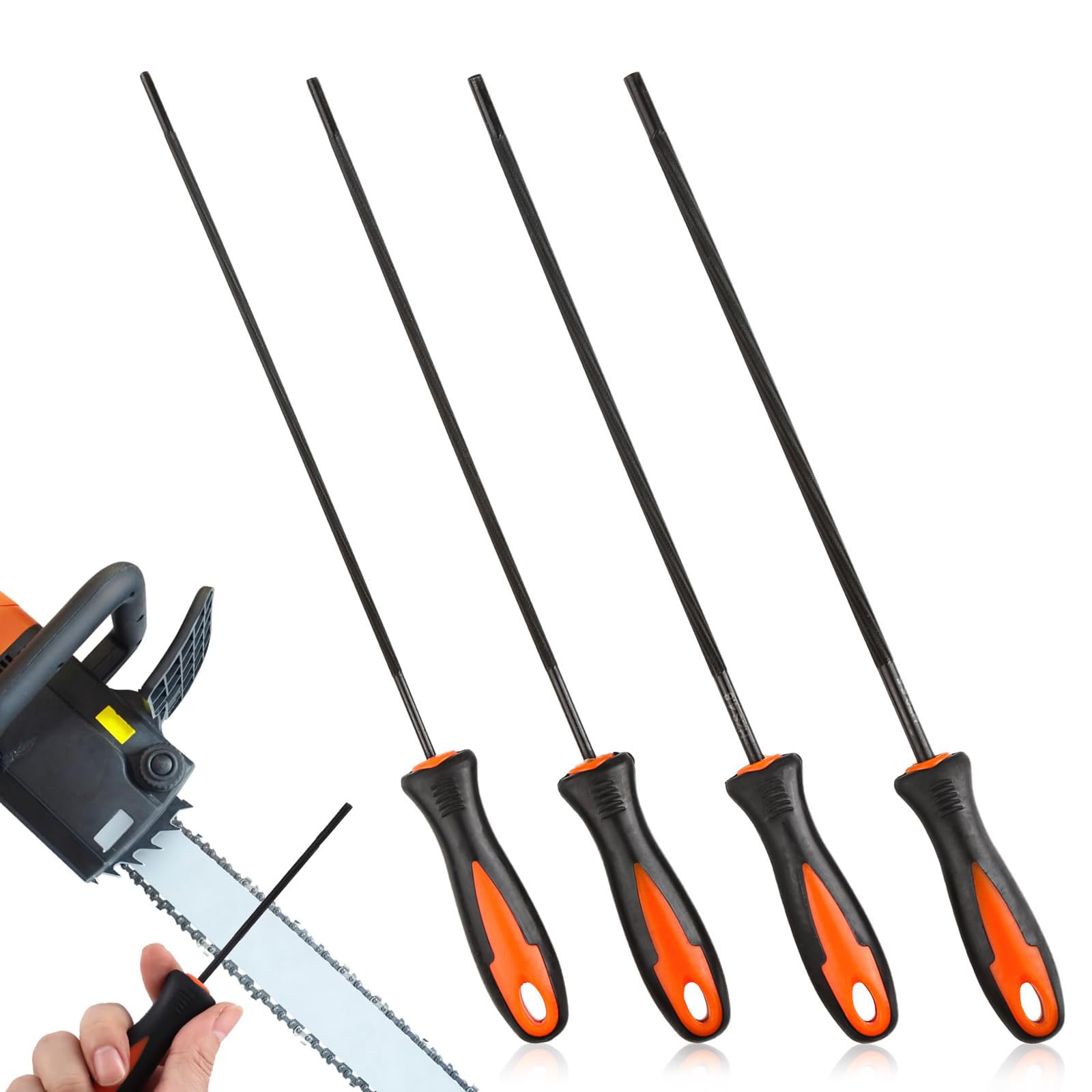 Chainsaw Files,4 PCS Chainsaw Sharpener File Set with Non-Slip Handle 3.2/4.0/4.8/5.5mm Professional Chainsaw Chain Sharpening Files Round Sharpener Kit for Chainsaw Maintenance