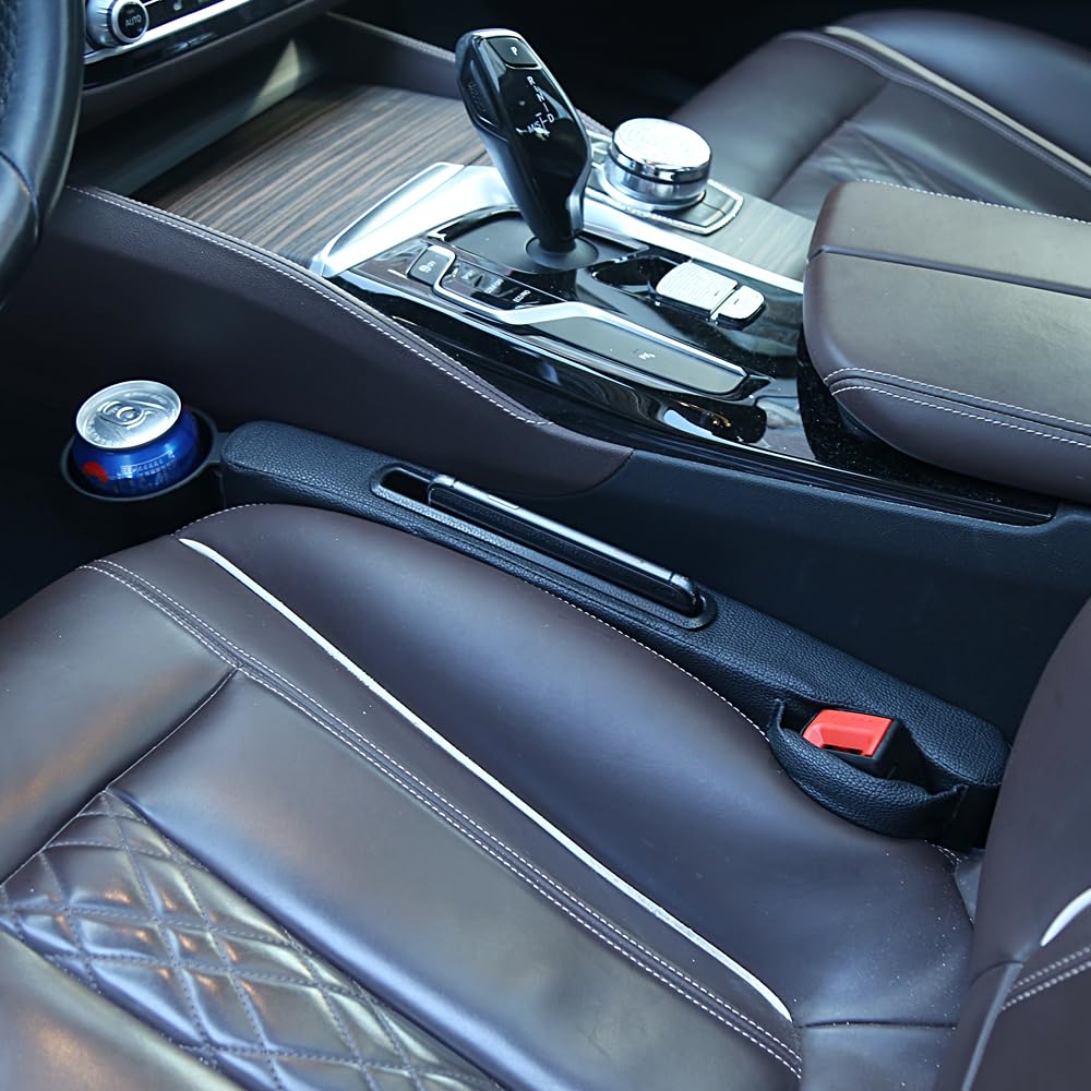TATACLEA 車用隙間ストッパー カーシート隙間 汎用カーシート隙間収納 小物の落下を防止 主席・助手席の2通りの組み合わせ センターコンソール収納 カップホルダー付き（ブラック）