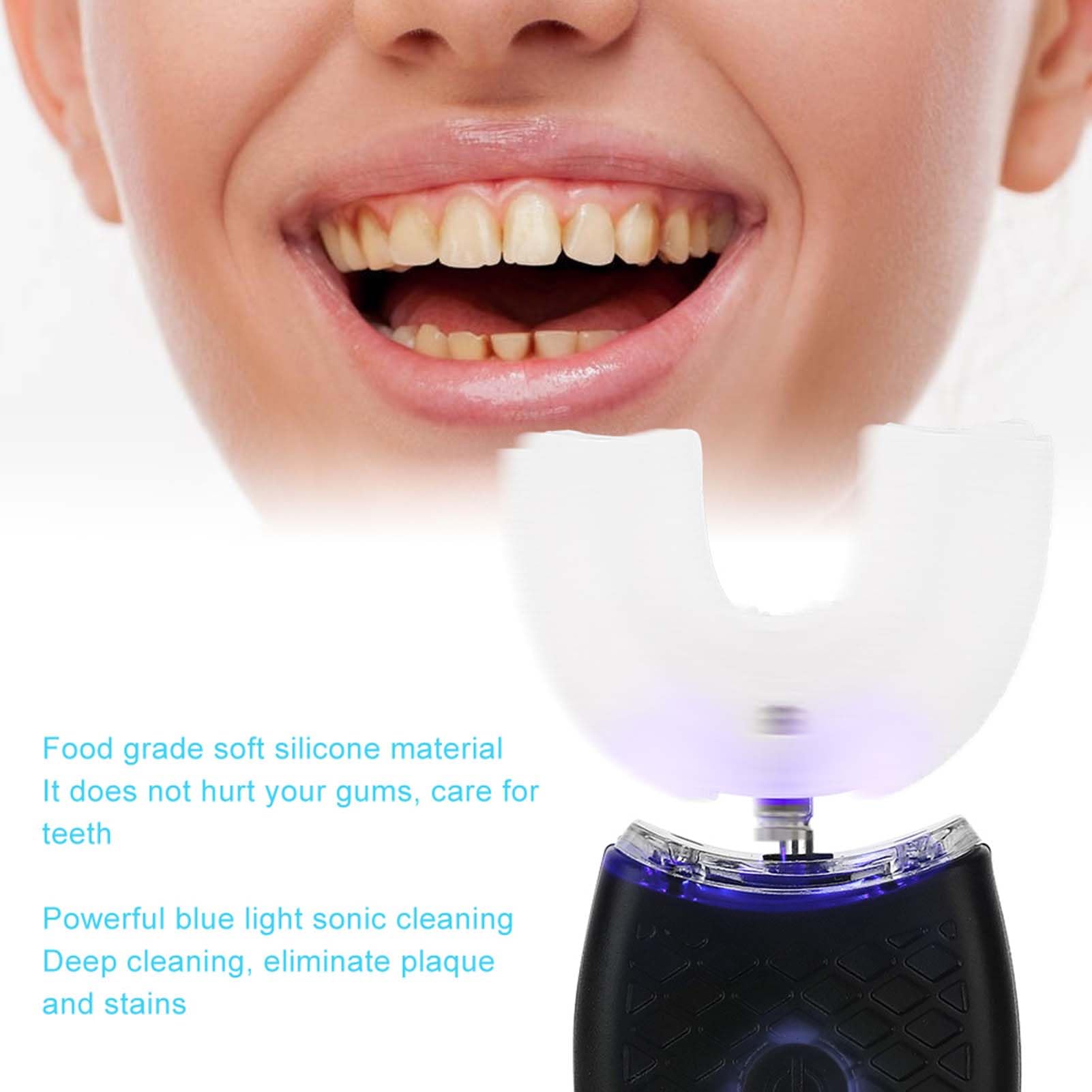 Cepillo de Dientes para Adultos en Forma de U, Cepillo de dientes eléctrico sónico para adultos en forma de U cepillo de dientes de limpieza automática herramienta de cuidado bucal(negro)