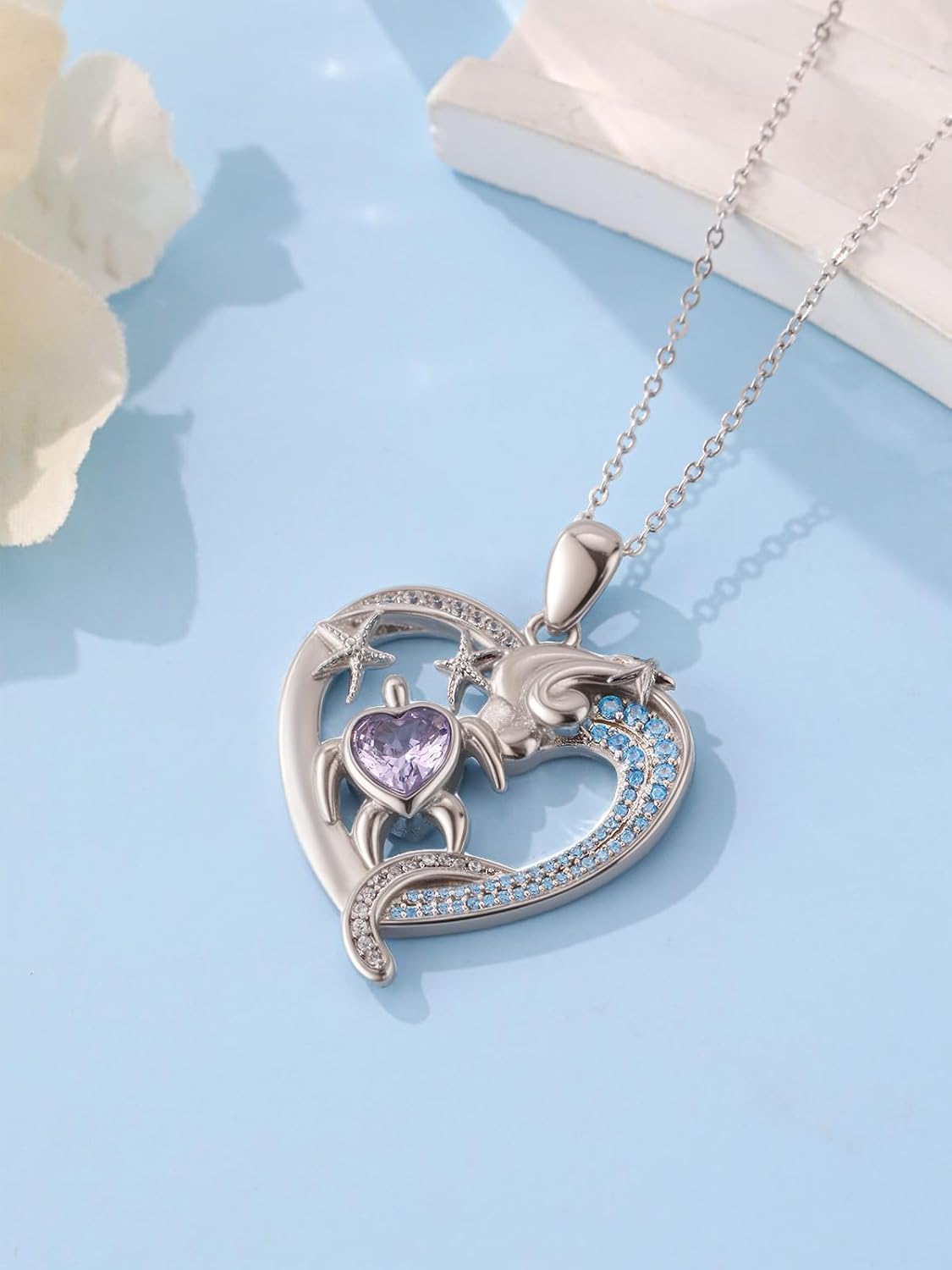 Turtle Necklace Starfish Sea Turtle Pendant Necklace Beach Jewelry Birthday Christmas Gifts for Women Wife Mom Grandma Friend - Image 2