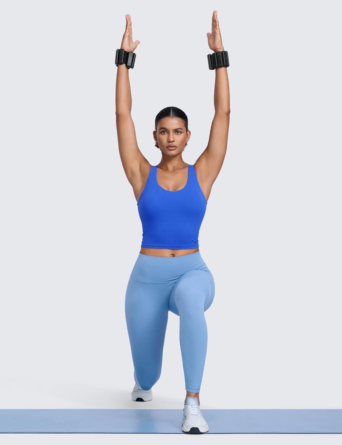 CRZ YOGA Butterlift Womens Racerack Longline Sports Bra - U Neck Yoga Padded Tank Pilates Workout Crop Top with Built in Pads