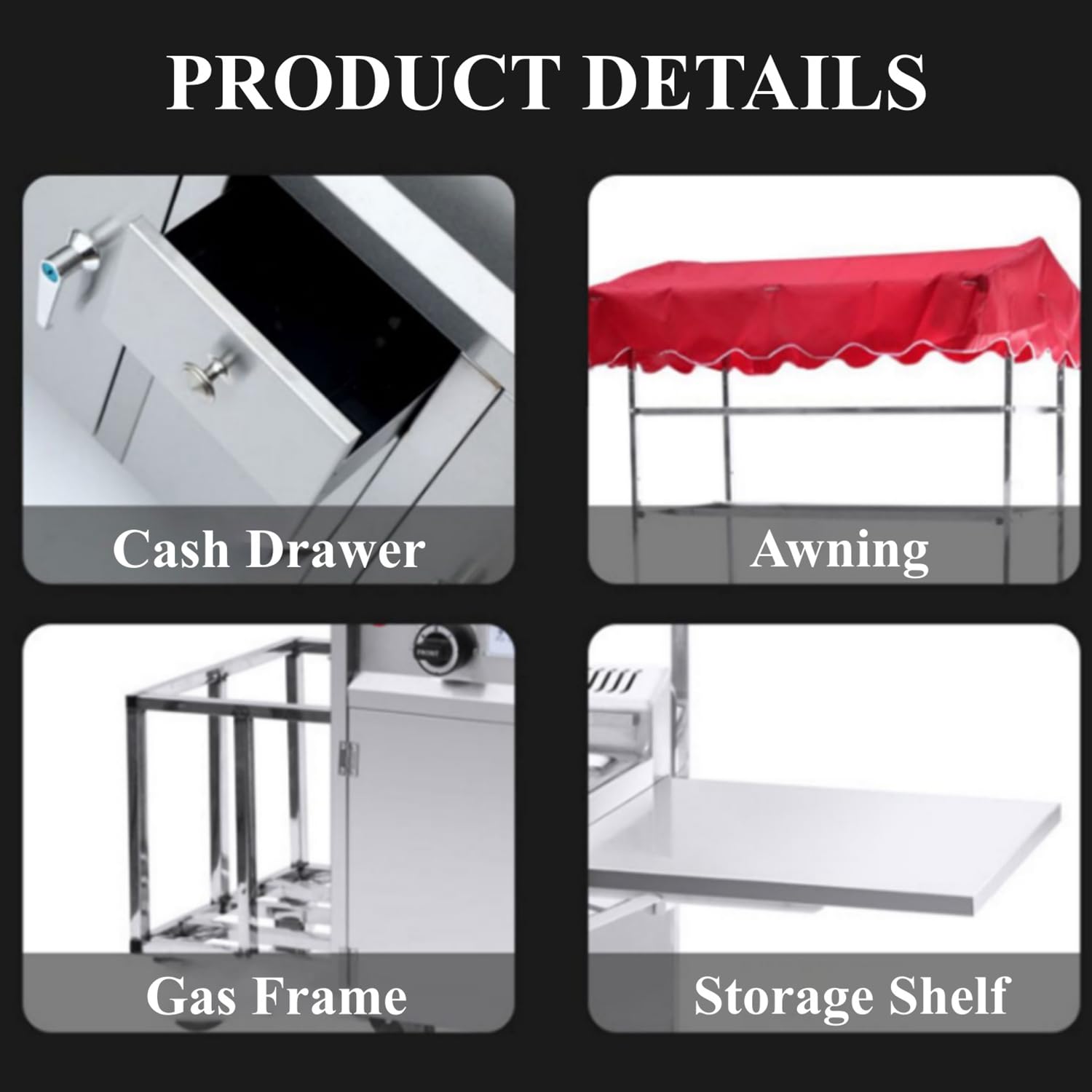 Camión de Venta Ambulante con toldo, Remolque de Comida Totalmente Equipado, Carrito de Venta para Exteriores; Ideal para mercados, Eventos de Comida callejera y Festivales