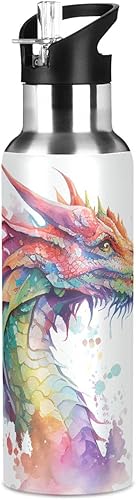 Vista 115 de Botella de agua amarilla para niños y niños, con aislamiento de acero inoxidable, para agua fría y caliente, con tapa con pajilla, para deportes