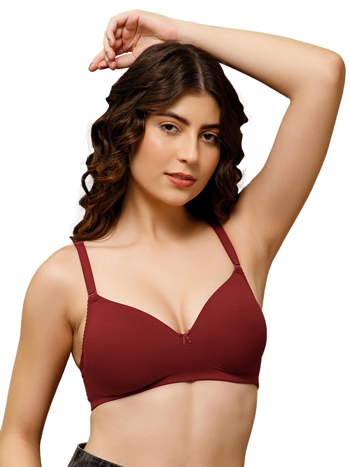 clovia Women's Cotton Solid Padded Full Cup Wire Free T-Shirt Bra - Maroon-picture-12