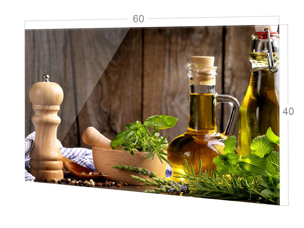 GRAZDesign Spritzschutz Glas für Küche Herd, Bild-Motiv grün Kräuter Provinz mediterran, Küchenrückwand Glas Küchenspiegel Glasrückwand / 60x40cm