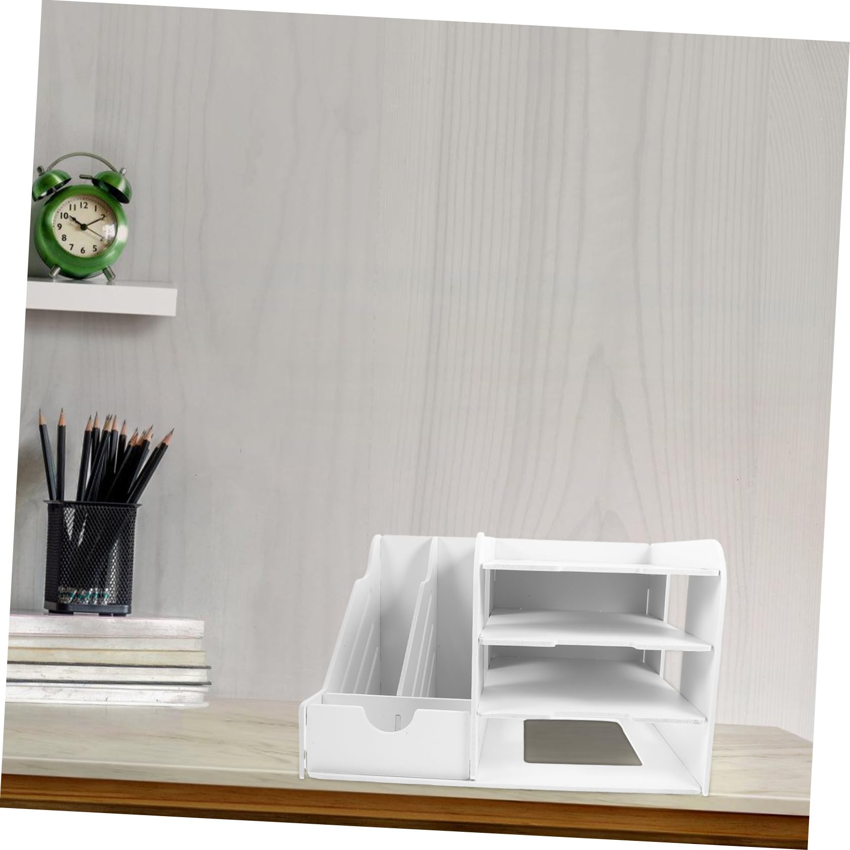 Portadocumenti da Tavolo a 4 Livelli Bianco in Composito Legno-plastica | Vassoi Orizzontali Impilabili, Design Smontabile, Risparmio Spazio per Scuola e Ufficio