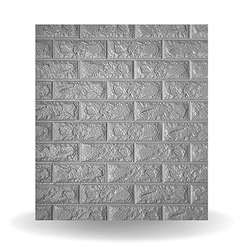 KSE 3D Brick Pattern PE Self Adhesive Foam Sheet in Grey Color for Wall Decor (Pack of 1 Sheet) (77x70cm)