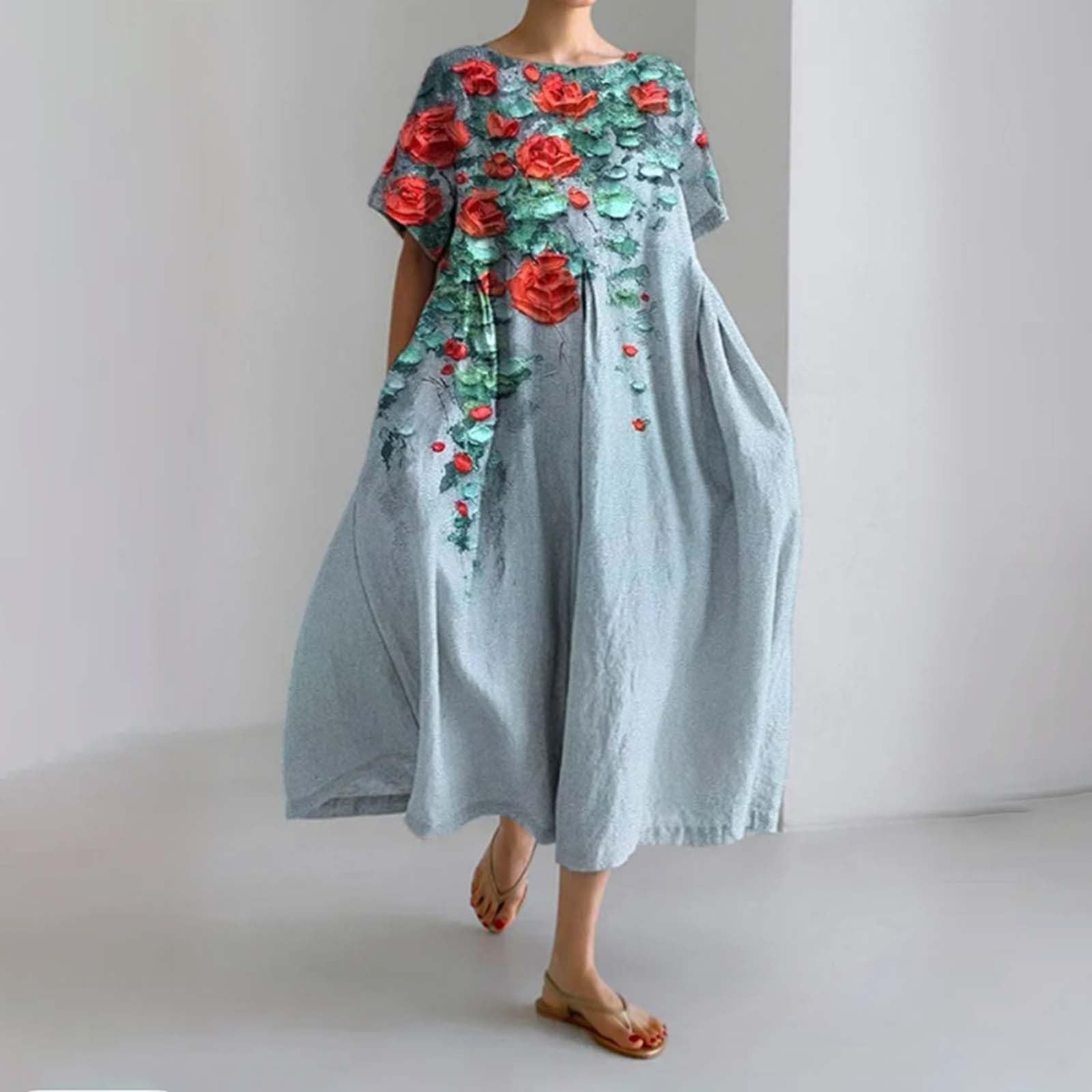 Vestito estivo da donna, taglie grandi, alla moda, con stampa alla moda, per il tempo libero, per le donne, girocollo, per il tempo libero, per il tempo libero