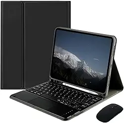 Capa Tablet + Teclado Removível + Mouse Para Samsung S6 Lite 10.4 Polegadas P613/P619/P610/P615 (Elegante Black, teclado de toque)