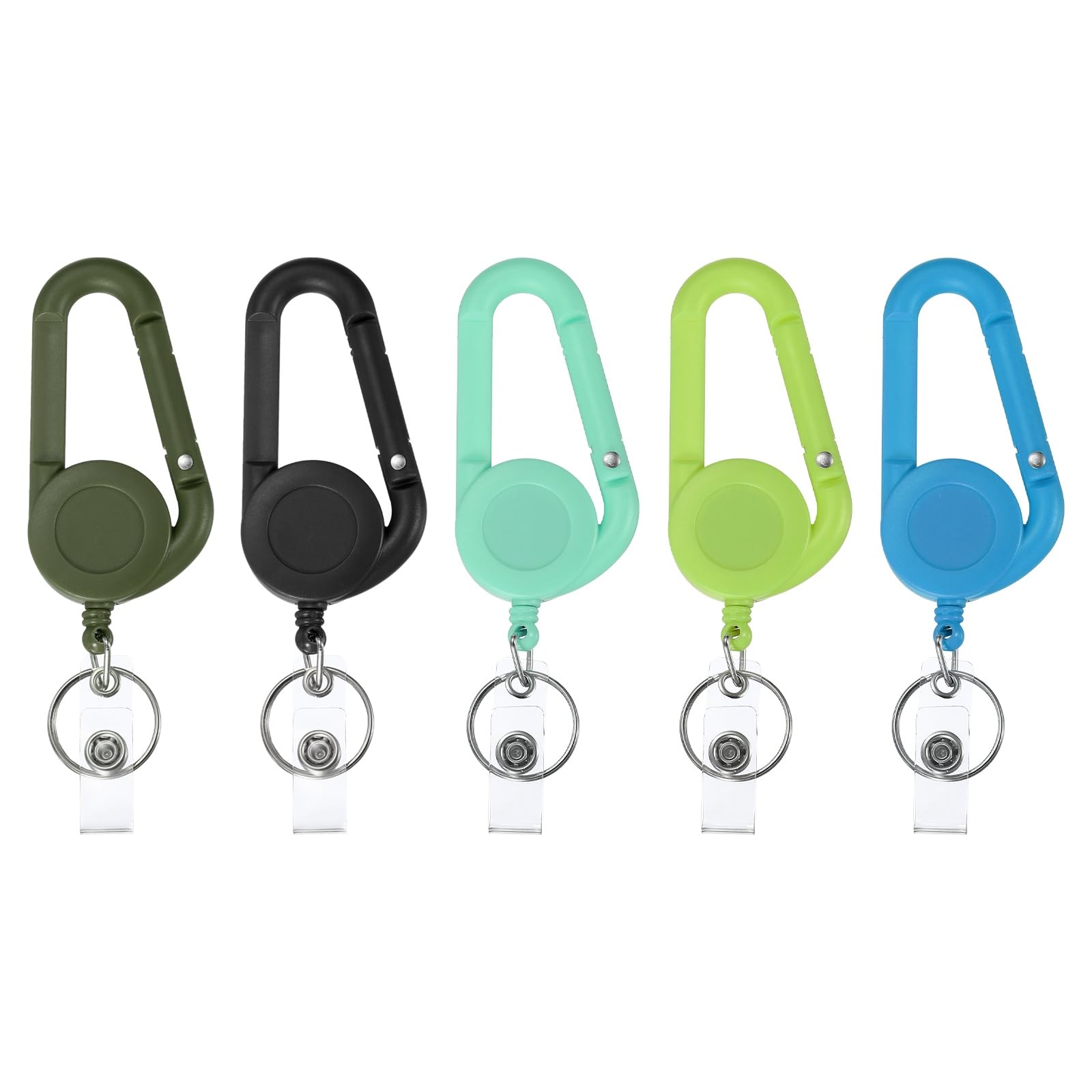 PATIKIL 5 Pack Retractable Keychain Belt Clip, Retractable ID Badge Reels Plastic Card Holder Reel Badge Holder Clip for Women Volunteers Teacher Office Business, 5 Colors
