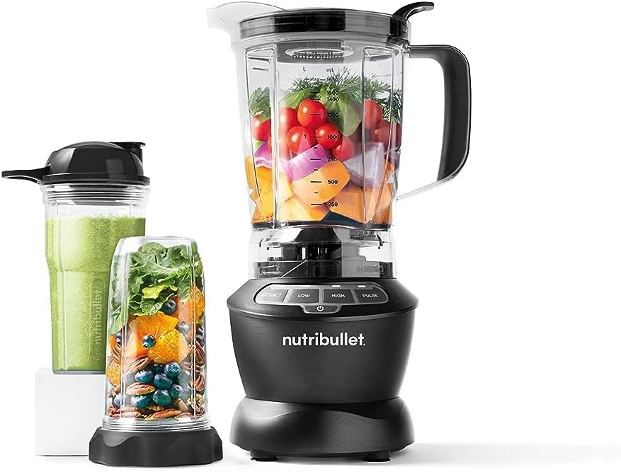 NutriBullet Full Size Blender + Combo , 7 Piece Set, Multi-Function High Speed Blender, Mixer System with Nutrient Extractor, Smoothie Maker, Dark Grey, 1000 Watts, NBC-0910B