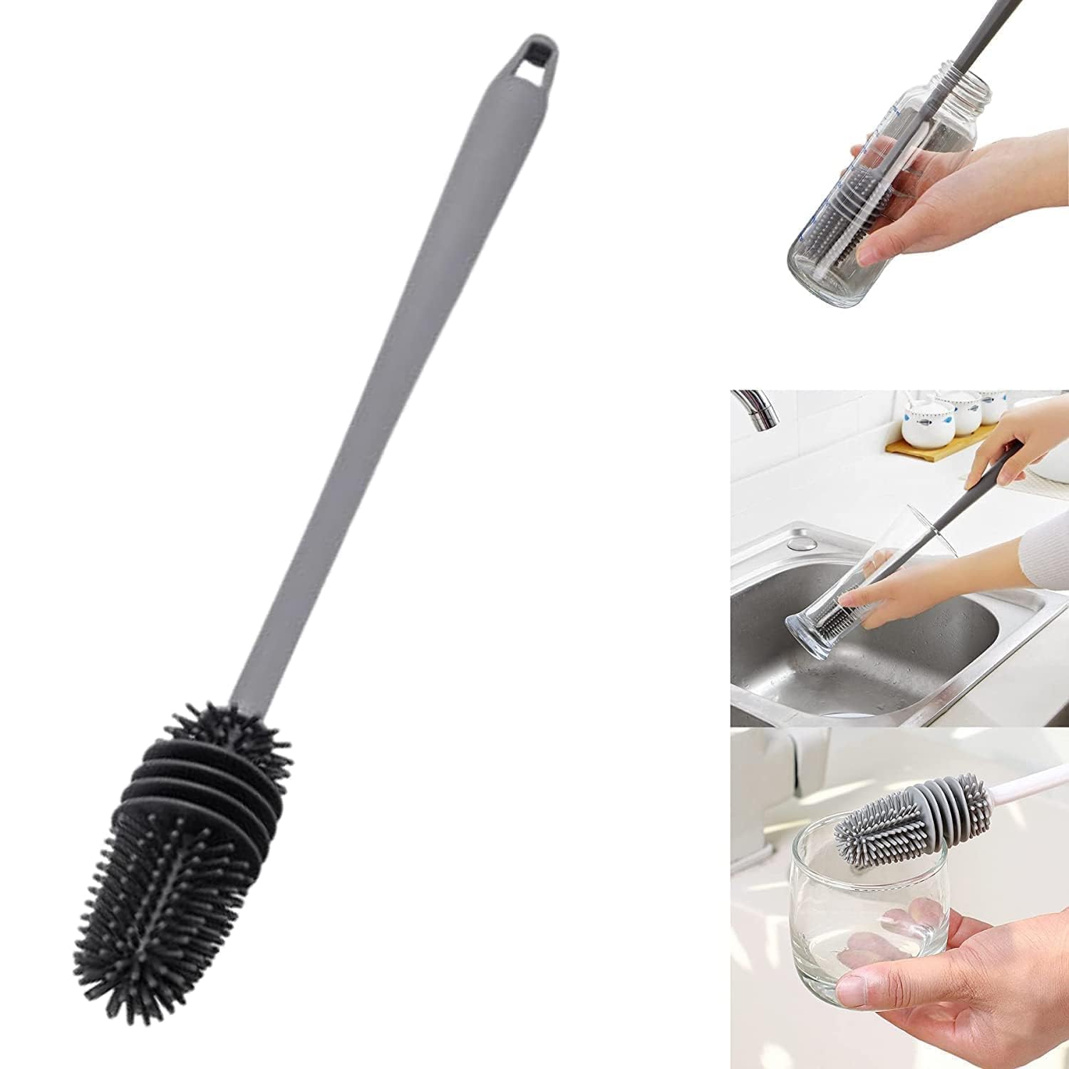 2 PC Multi-Purpose Cleaner for Baby Bottles, Sports Bottles, Wine Glasses, Thermos, Kettles, Mugs and Vases, Bottle Cleaning Brush, Silicone Long Handle-image-12