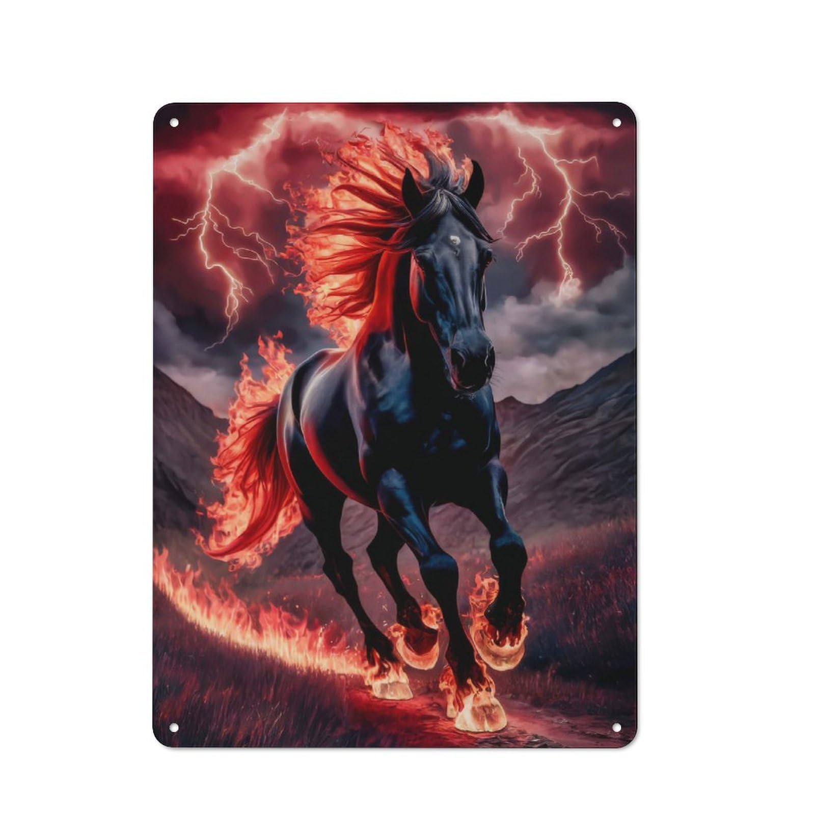Junmoney Horse Fire Vintage Decorative Tin Plaque 40X30cm, Room Wall Plaque For Hallway, Home Bar, Garage Or Study