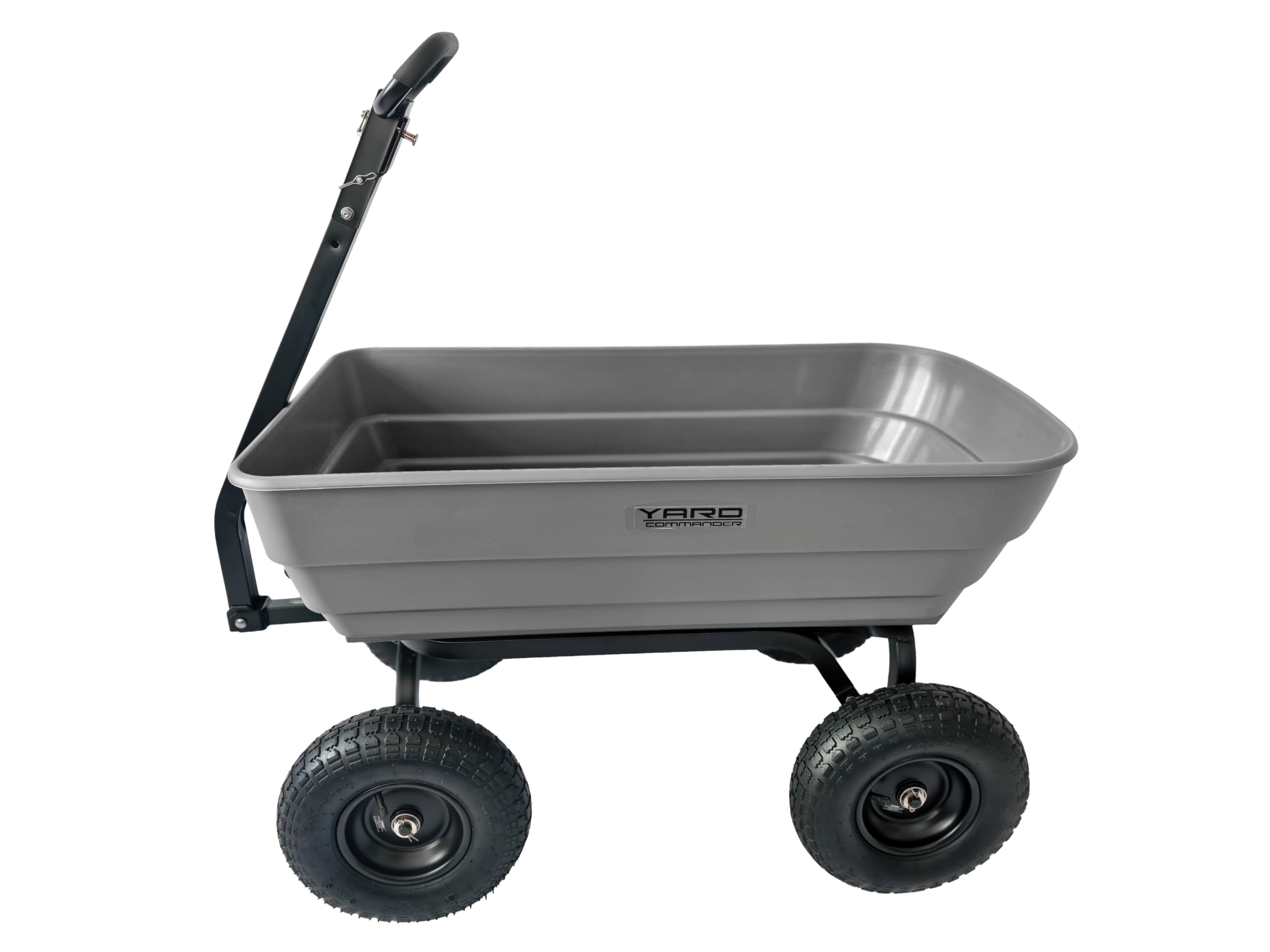 Yard Commander - 453.6 kg Poly Dump Cart, Heavy Duty Holowany Ogród Utility Cart z 6 Cu. Łóżko zrzutowe, 13-calowe pneumatyczne opony terenowe, uchwyt 2 w 1, holowniczy wózek ATV i traktor trawnikowy