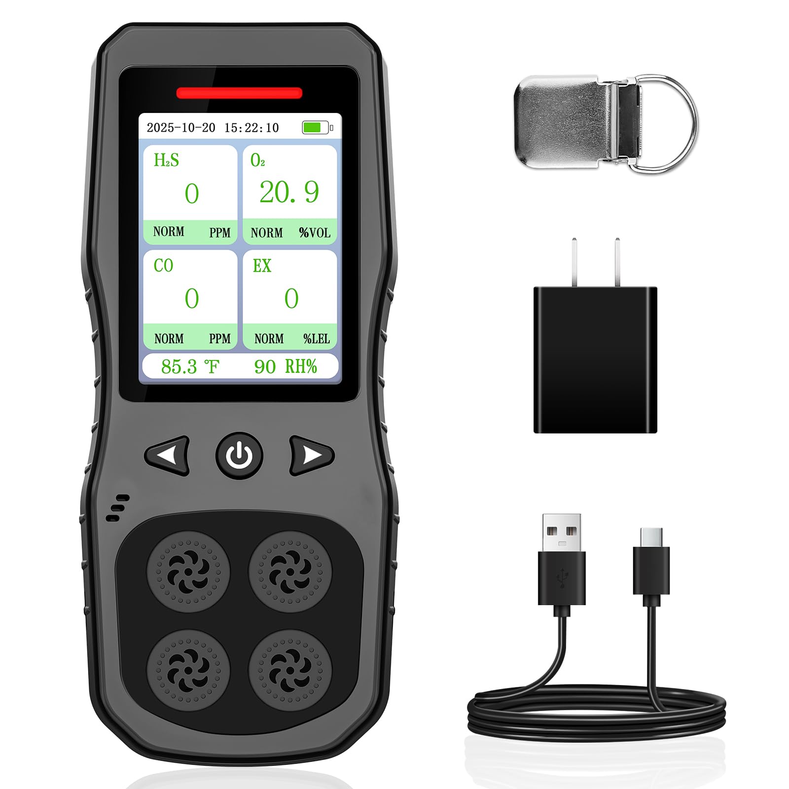 ZYKYCX 4 Gas Monitor Multi Gas Detector for O2, CO, H2S