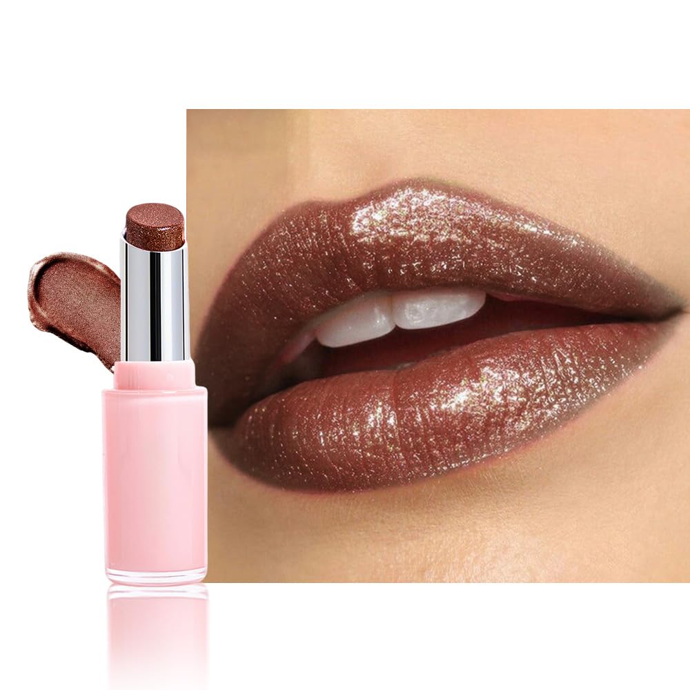 FeiCuiYun Shimmer Metallic Moisturizing Glow Plumping Lipstick Makeup, Brown Lipstick with Metallic 3D Shine Lightweight Hydrating Formula, Glitter Lip Gloss Stain Long Lasting Waterproof, 03#Brown A03#Brown 1 Count (Pack of 1)