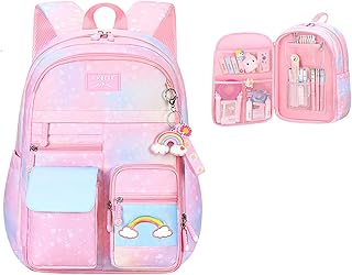 Youngsing Girls Backpack,Backpacks for Girls,Kids Backpack with Compartments Elementary School Bag For Girls School Backpack for Girls (Pink)