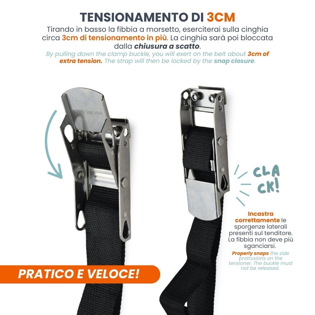 TENDAGGIMANIA Cinghia A Cricchetto A Sgancio Rapido - Chiusura Teloni Per Camion E Furgoni, Cinghia Di Fissaggio Tenditelo Per Teli Laterali Gazebo E Pergole (Confezione da 2)