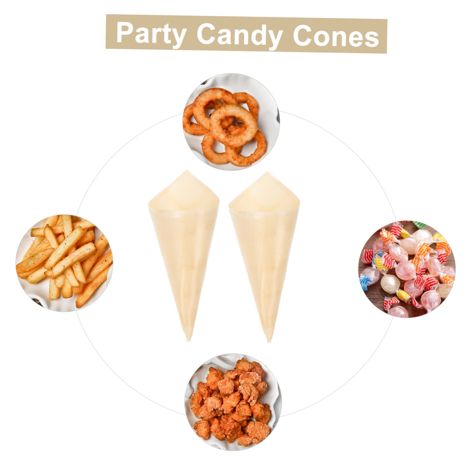 Unomor 50pcs Wood Veneer Cones Disposable Ice Cream Cups for Wedding Catering