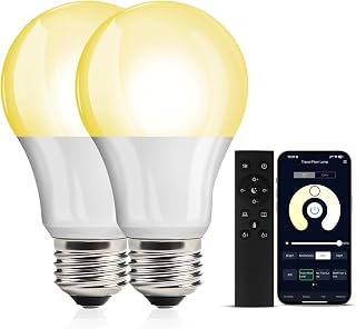 OUTON 2 Pack A19 LED Light Bulb with Remote Control, Efficient 9W LED Bulb (60Watt Equivalent), 810 LM, Dimmable, 3000K-6000K, E26 Base, LED Bulb with Timer for Living Room, Bedroom, 2 Bulb & 1 Remote