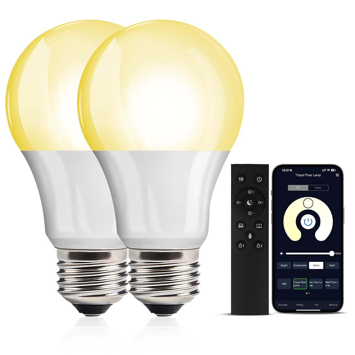 Outon 2 Pack A19 Led Light Bulb With Remote Control, Efficient 9W Led Bulb