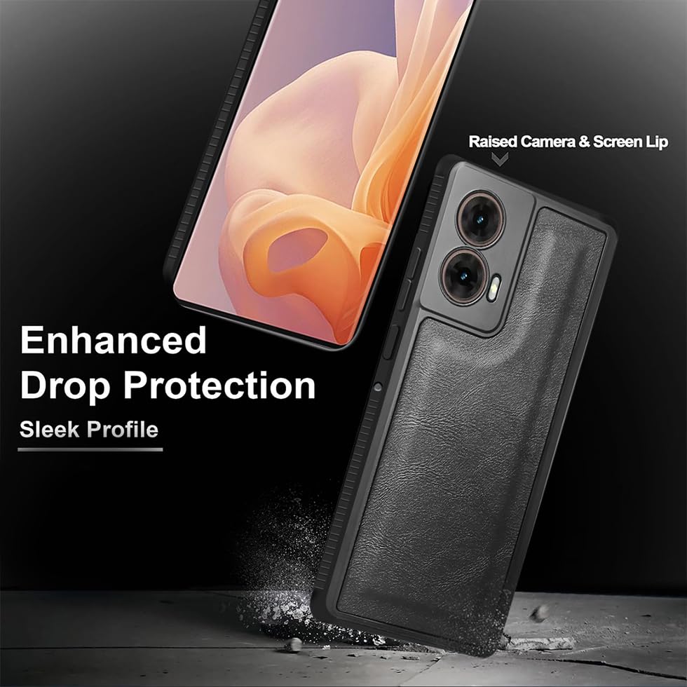 Image of Fashionury Premium PU Leather Back Cover for Motorola G96 5G / Motorola Edge 50 Fusion /Motorola G85 5G | Soft Touch Finish | Camera & Screen Protection | Anti Fingerprint Shockproof Case (Black)