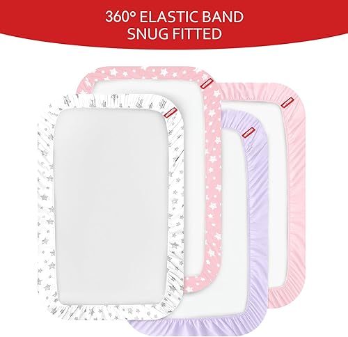 Miniatura 6 de Sábanas de moisés para bebés niños y niñas, paquete de 4 (33 x 20 pulgadas), compatibles con Mika Micky, Baby Delight, Dream On Me, Koola Baby, AMKE