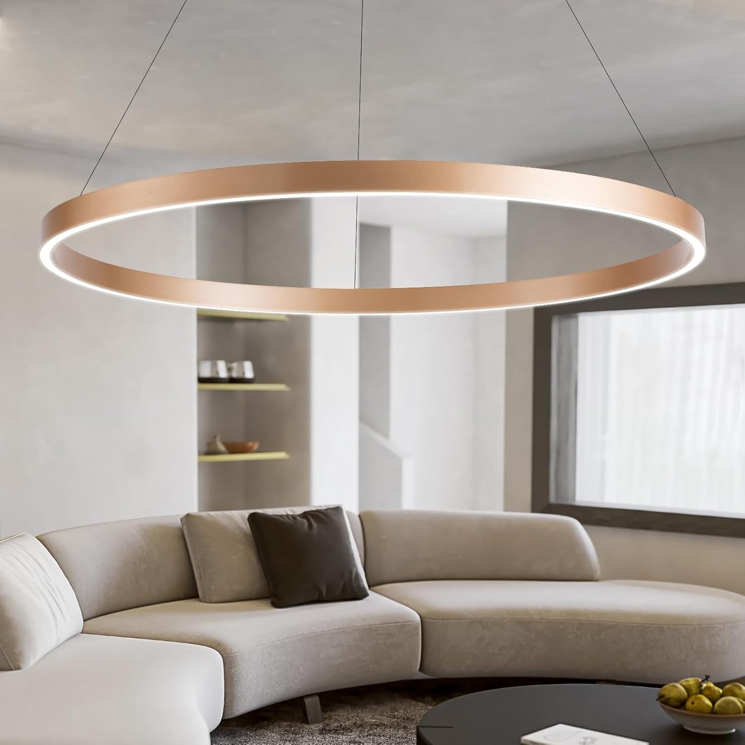 MADEM Room Decor Modern LED Chandelier 1-Ring Circular Dimmable Pendant Light Flush Mount Pendant Lighting for Living Room Dining Room, Bedroom, 31.5'' x 1.38'', 3000K-6000K, Gold Gold 1 Ring