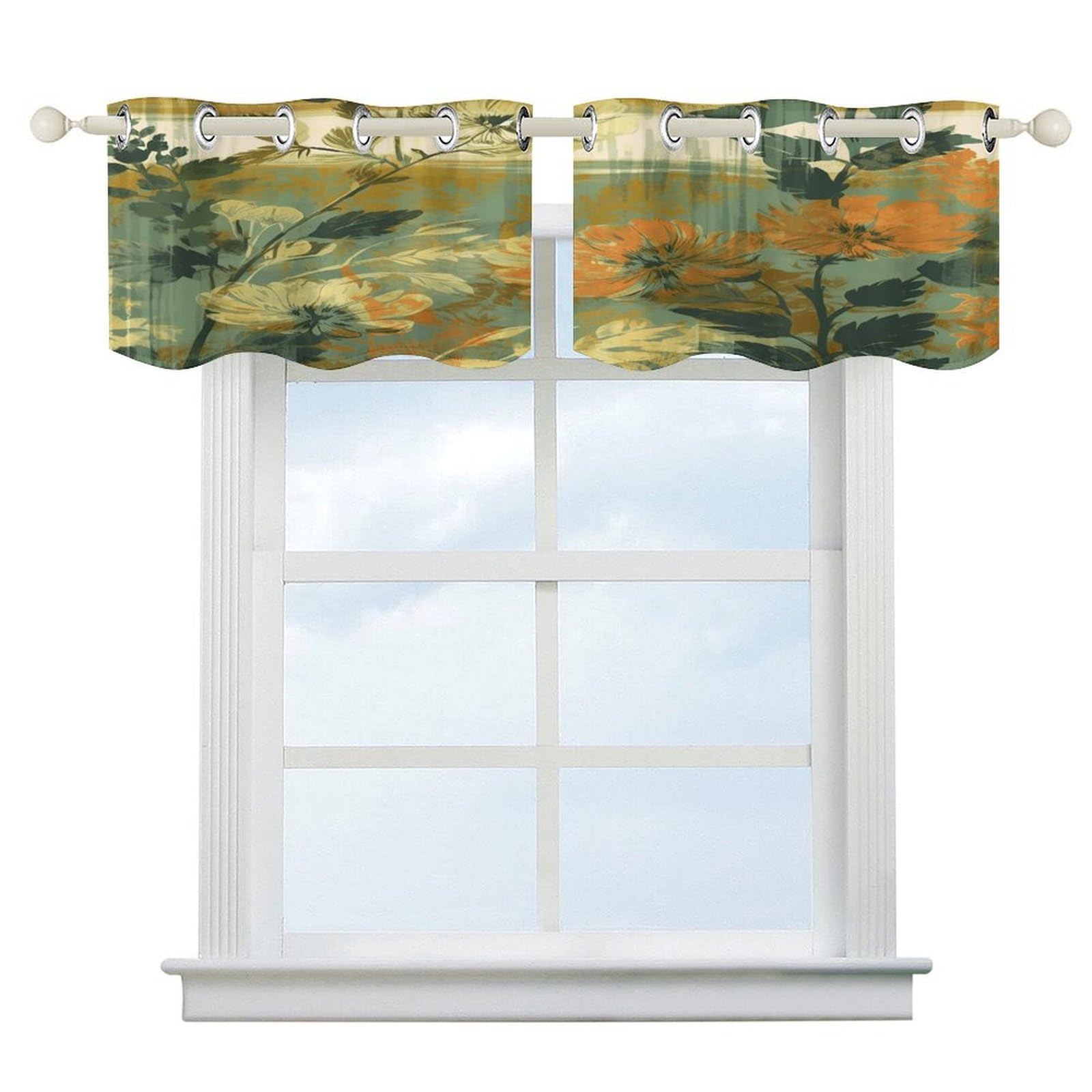 Fekiloot Style Natural Colorful Flowers Short Curtains Valance Curtain