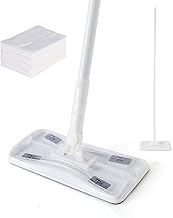 Speed Mop, Clip-on Panel with 10 Wetable Dry Cloth Heads (6in x 10in) - 47.25in Threaded Attachment Pole - Front & Rear 180° Swivel Cleaning Paths