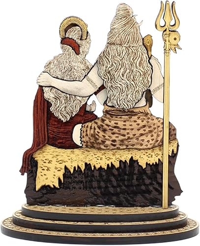 Miniatura 2 de Estatua tallada en madera Shiv Parivar de 4 pulgadas en maderas duras exóticas - Ídolo de la familia Lord Shiva de madera multicapa hecha a mano