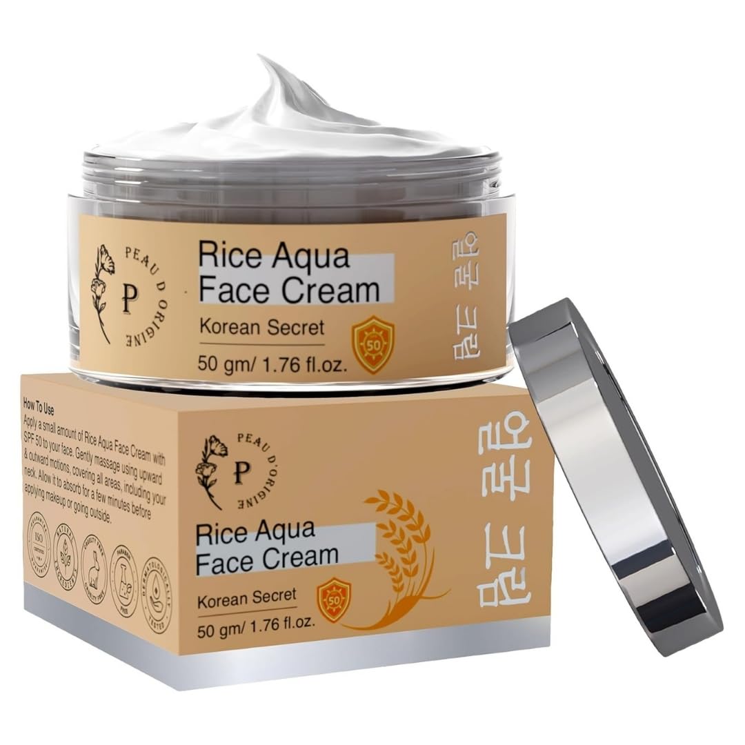 Rice Ceramide Moisturizing Cream with SPF 50, Non-Comedogenic Korean Face Moisturizer, Niacinamide-Infused Glass Skin Rice Water Cream With Sunscreen, Korean Skincare (50gm/1.76 fl.oz)