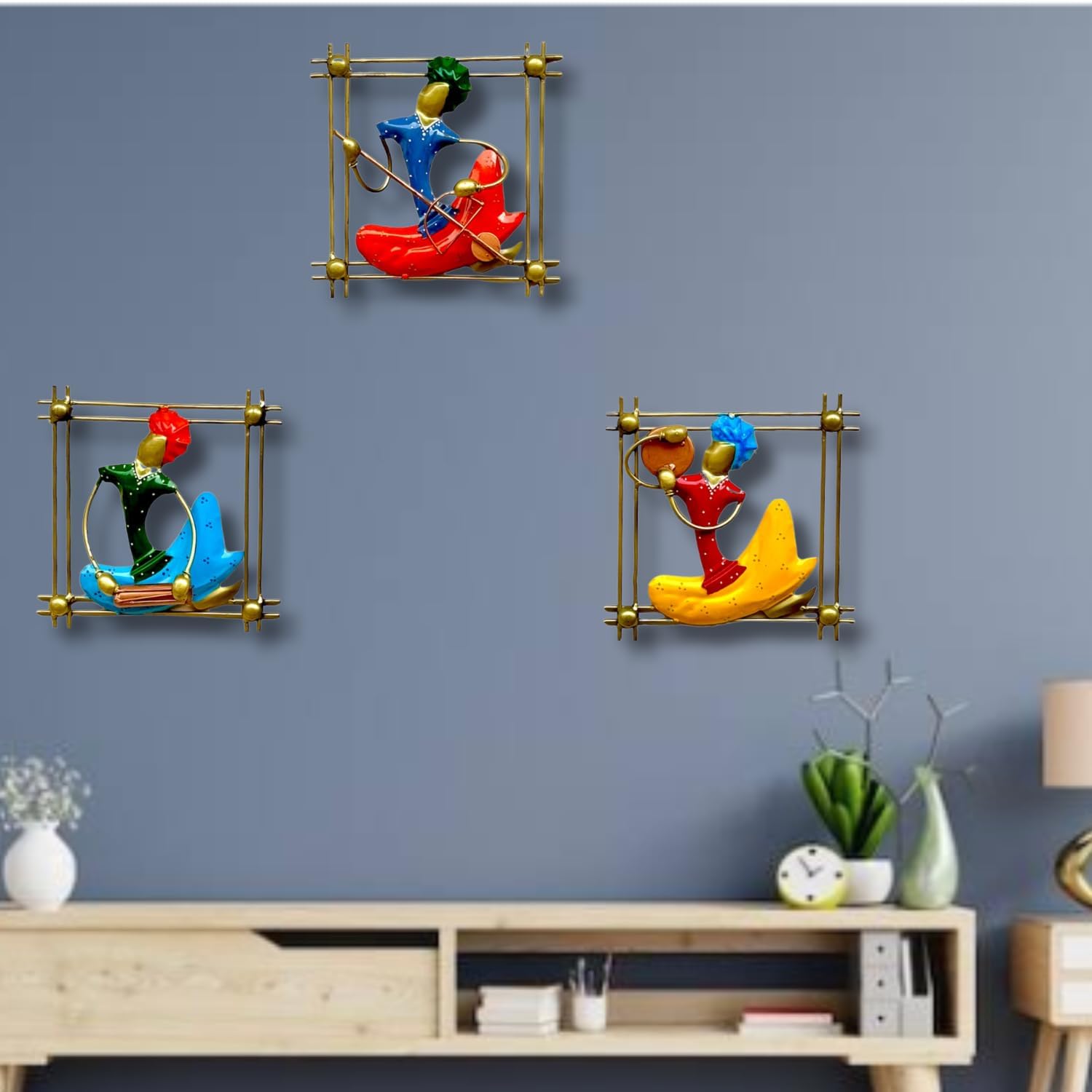 RSN Retro Style Decorative Metal Set of 3 Musician Wall Decor/Wall Hanging Showpiece/Wall Art Sculpture For Living Room (Size- 8.5 X 8.5 Inch) 2